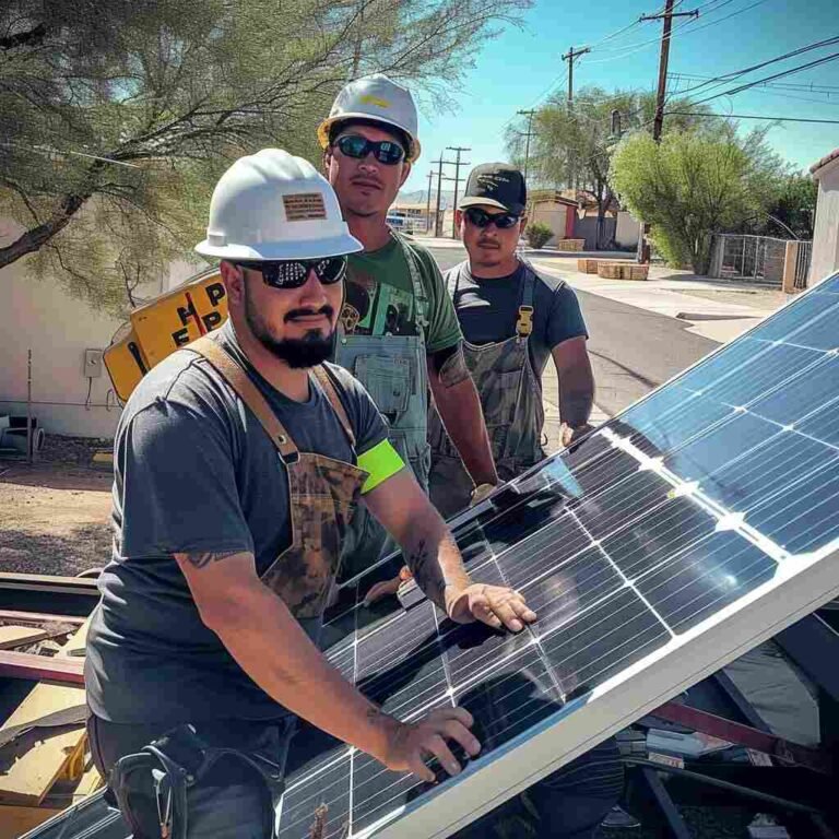 PowerSolarLasVegas employees transporting solar panels to a residential home in Las Vegas